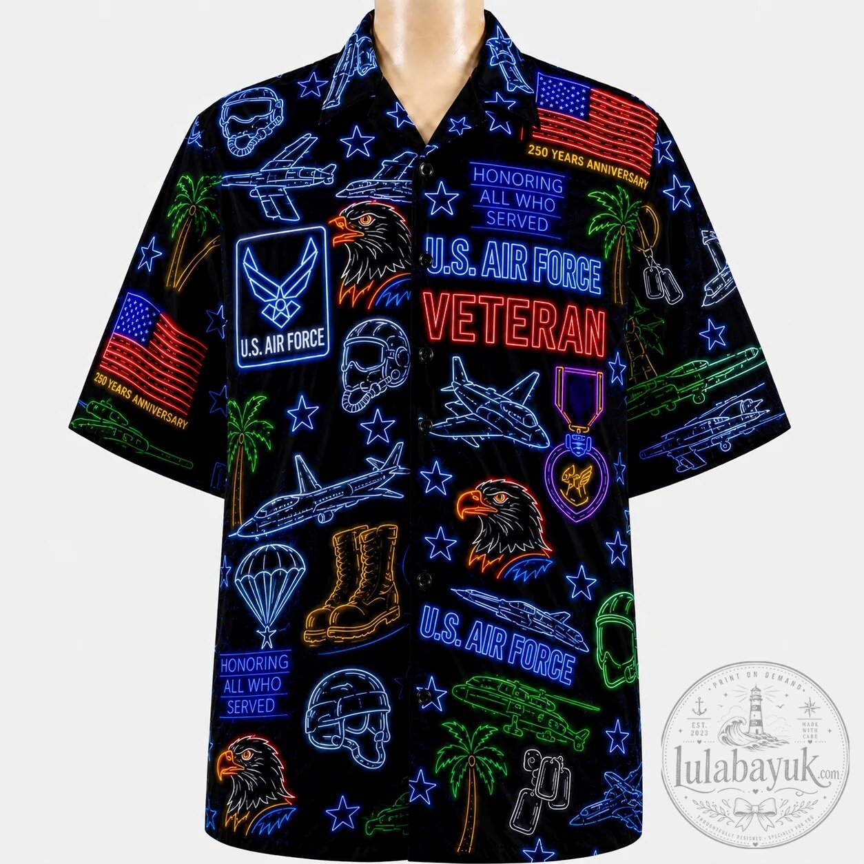 United States Air Force Veteran Neon Pattern Hawaiian Shirt