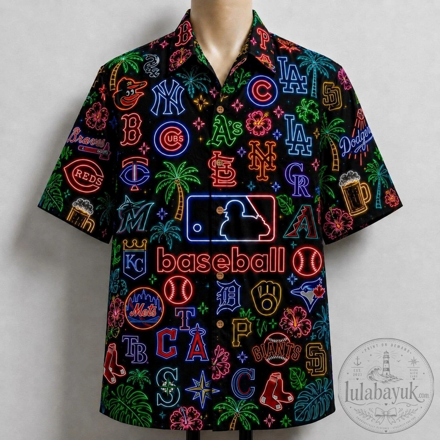 Major League Baseball Neon Pattern Summer Party Button Up Hawaiian Shirt