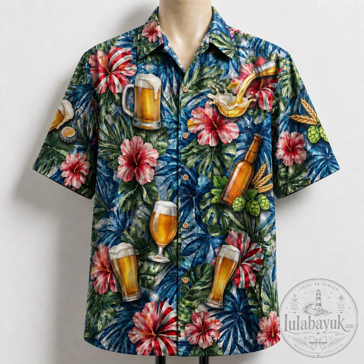 Beer Lover Tropical Flowers And Hops Hawaiian Shirt