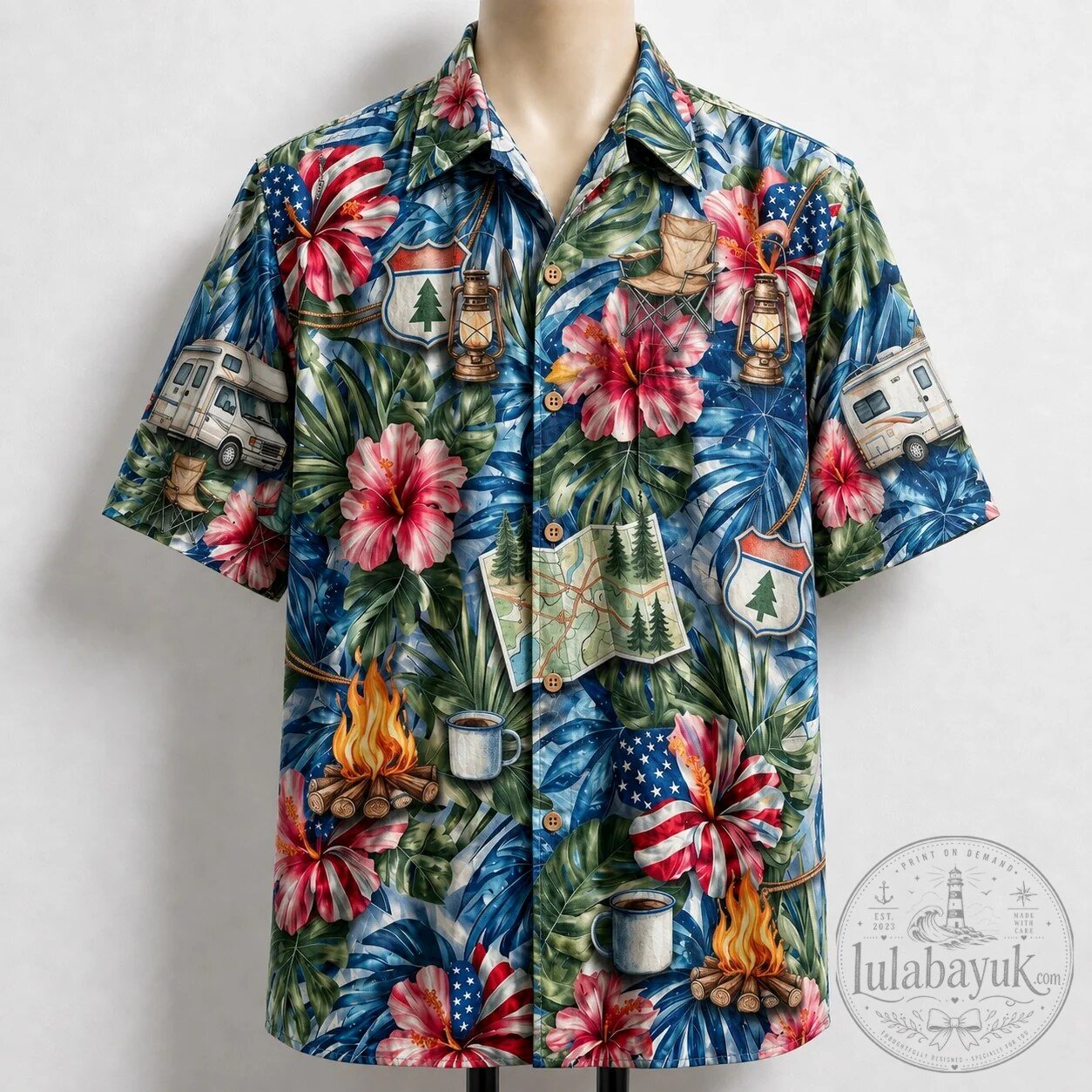 RV Travel America Camping Hawaiian Shirt for Men and Women