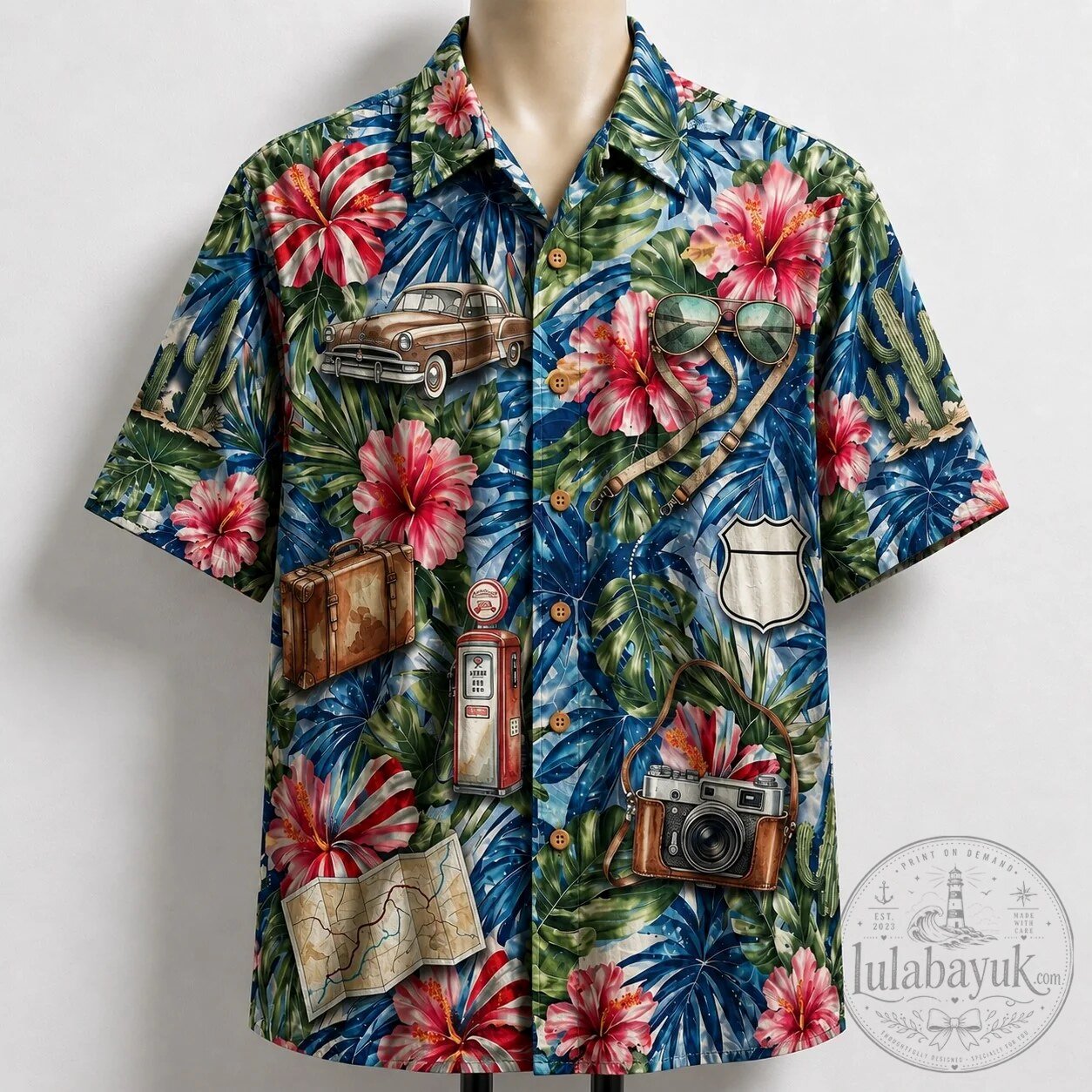 Road Trip America Vintage Car Hawaiian Shirt for Men and Women