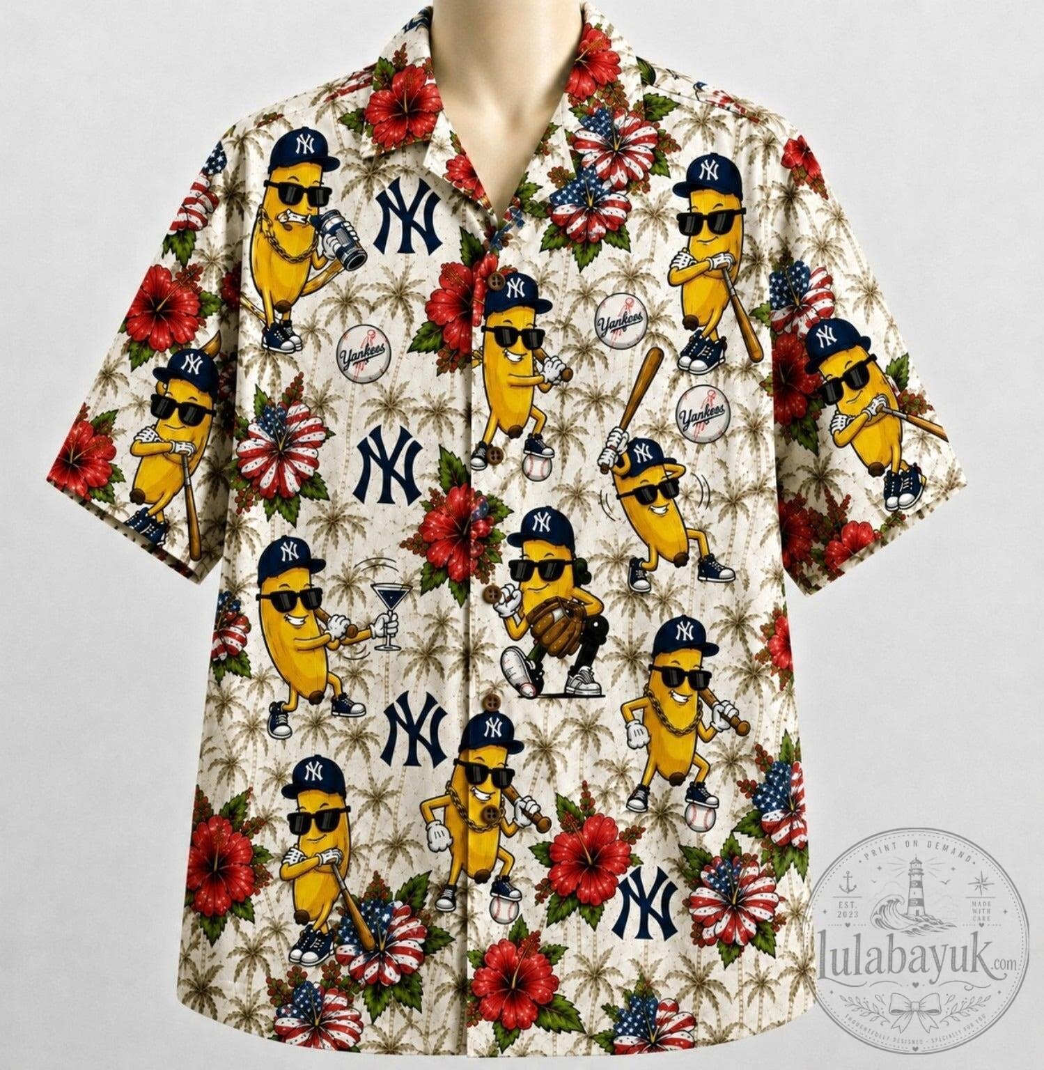 New York Yankees Banana Hibiscus Palm Tree Hawaiian Shirt
