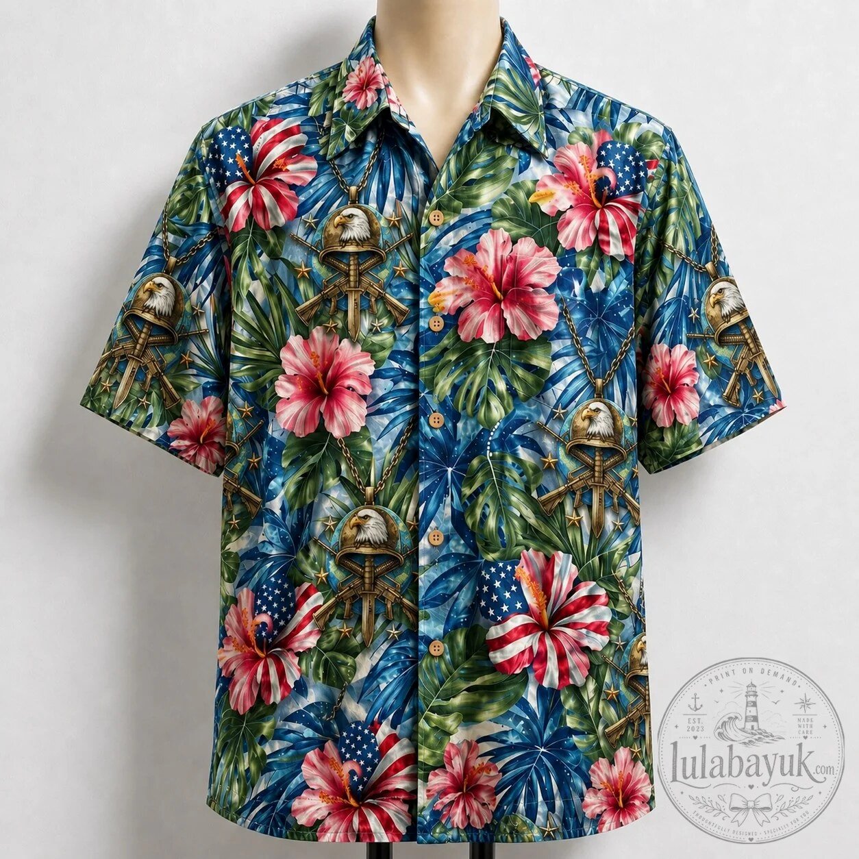 United States Marine Corps Patriotic Veteran Hibiscus Hawaiian Shirt