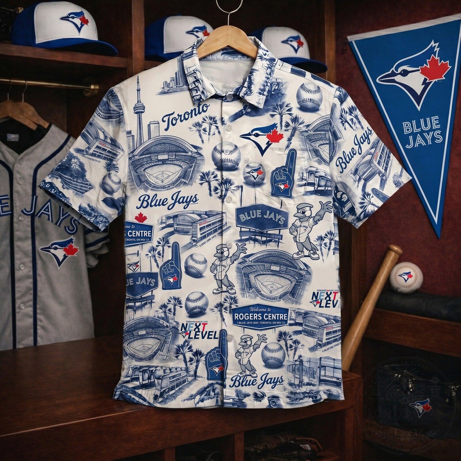 Toronto Blue Jays Baseball Legacy Vintage Button Up Hawaiian Shirt