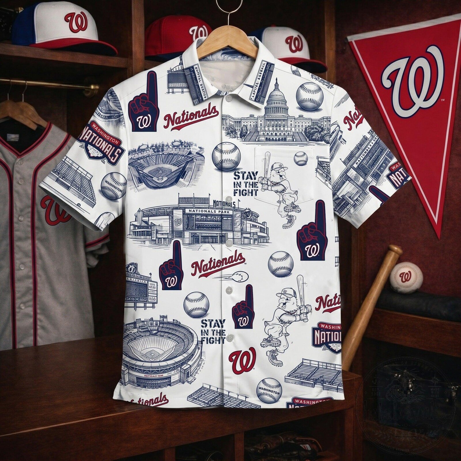 Washington Nationals Baseball Team Vintage Button Up Hawaiian Shirt