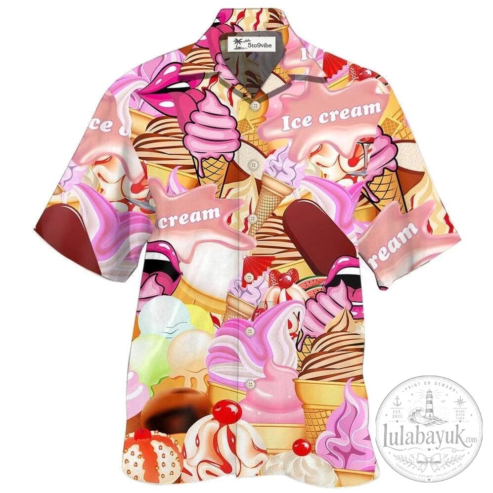 Hawaiian Shirt for Men and Women Featuring Ice Cream Cone Dessert Design