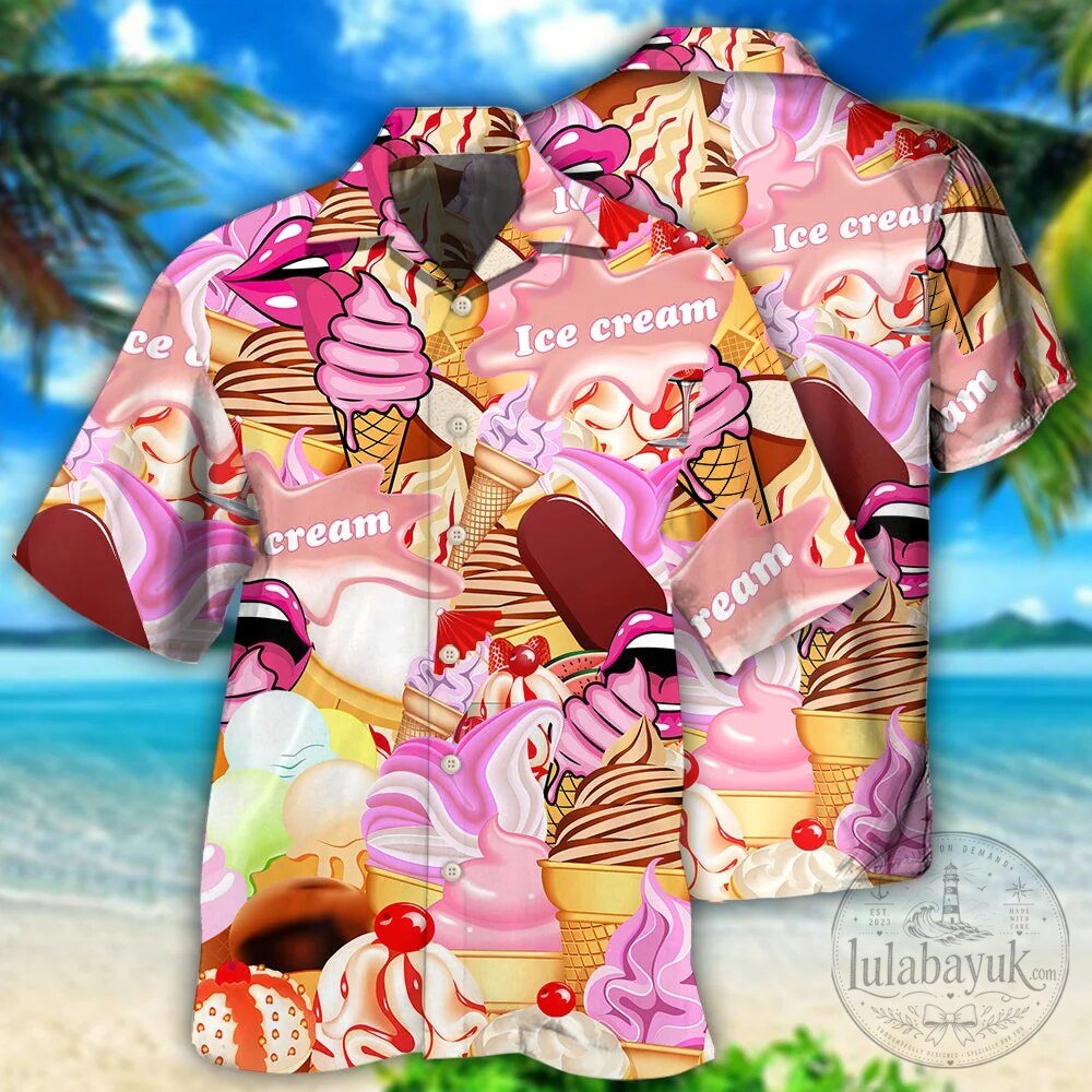 Hawaiian Shirt for Men and Women Featuring Ice Cream Cone Dessert Design 5 Hawaiian Shirt for Men and Women Featuring Ice Cream Cone Dessert Design