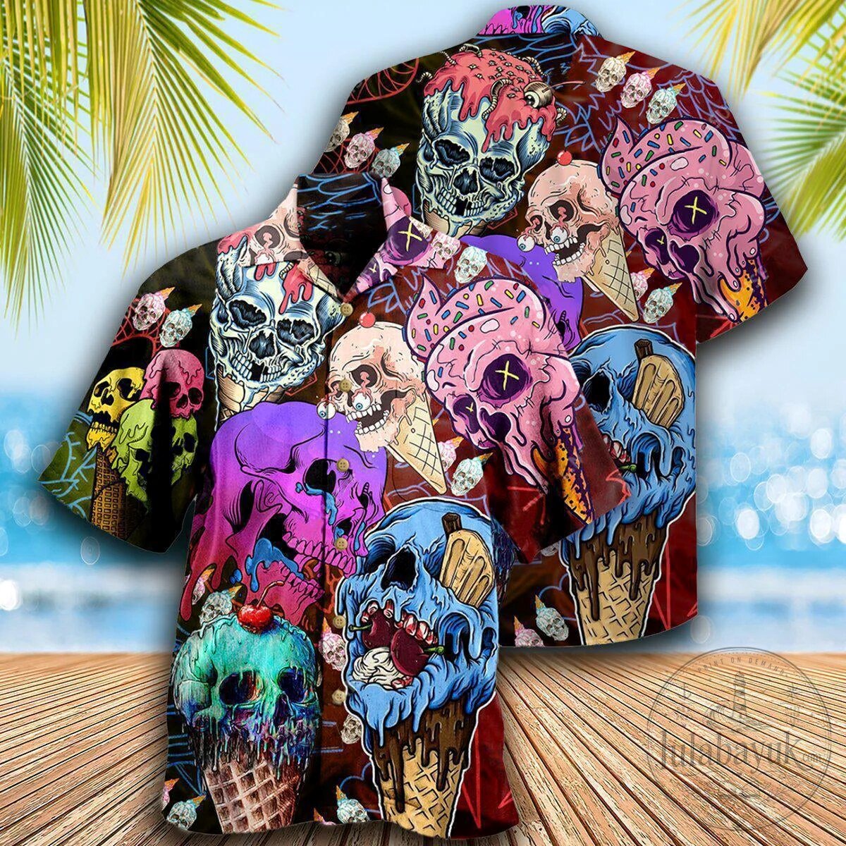 Colorful Skull Ice Cream Cone Pattern Unisex Hawaiian Shirt 6 Colorful Skull Ice Cream Cone Pattern Unisex Hawaiian Shirt
