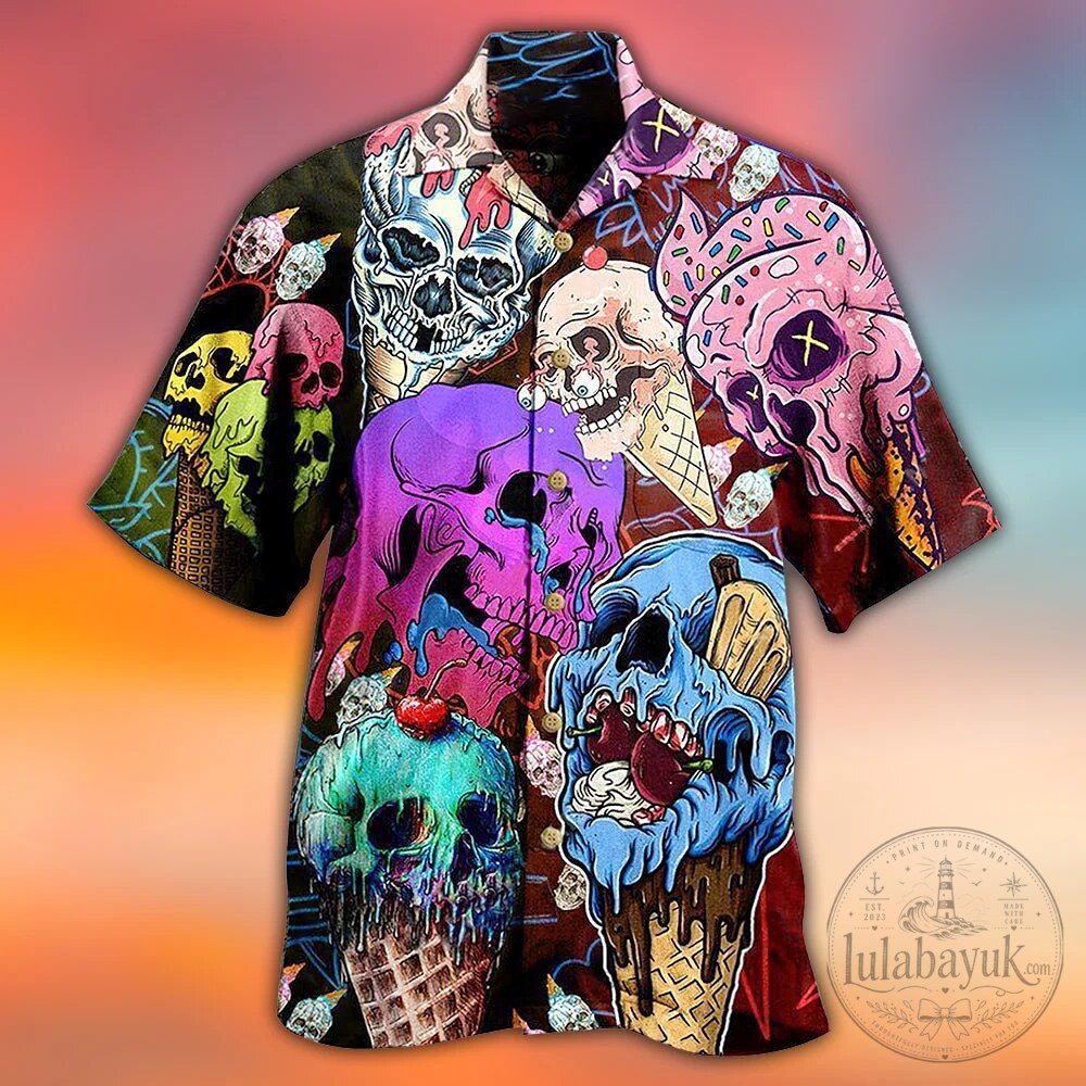Colorful Skull Ice Cream Cone Pattern Unisex Hawaiian Shirt 7 Colorful Skull Ice Cream Cone Pattern Unisex Hawaiian Shirt