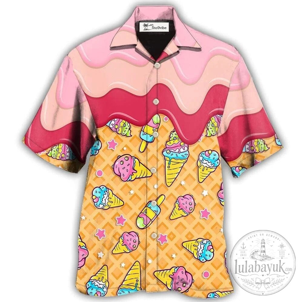 Ice Cream Waffle Cone Pattern Hawaiian Shirt