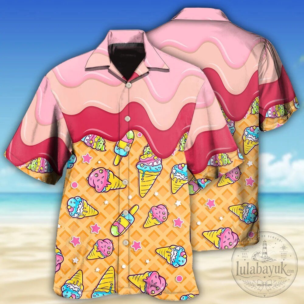 Ice Cream Waffle Cone Pattern Hawaiian Shirt 5 Ice Cream Waffle Cone Pattern Hawaiian Shirt