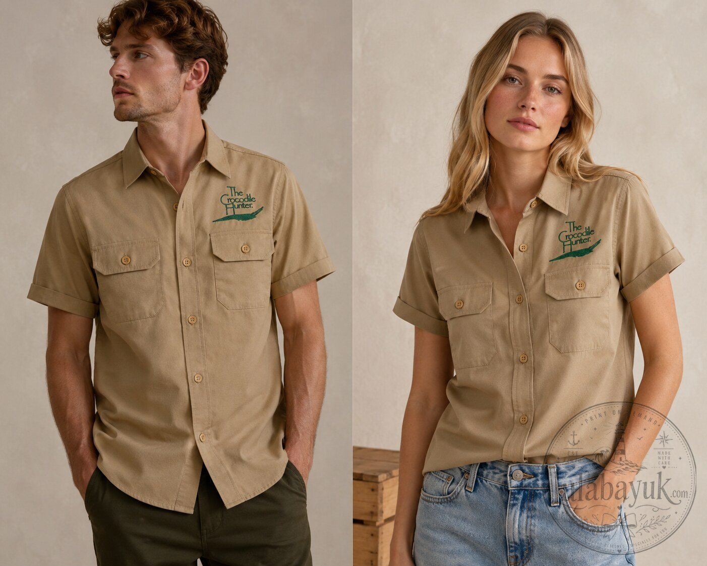 Australia Zoo Khaki Safari Shirt The Crocodile Hunter Steve Irwin Cosplay Short Sleeve Button Up