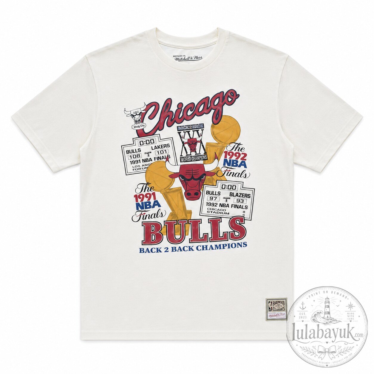 "Top 3 Iconic Fashion Picks: Zoo Khaki, NBA, Haaland Styles" 3 hicago Bulls Back 2 Back Champions 1991 1992 NBA Finals Mitchell Ness Graphic T-Shirt Vintage Sportswear