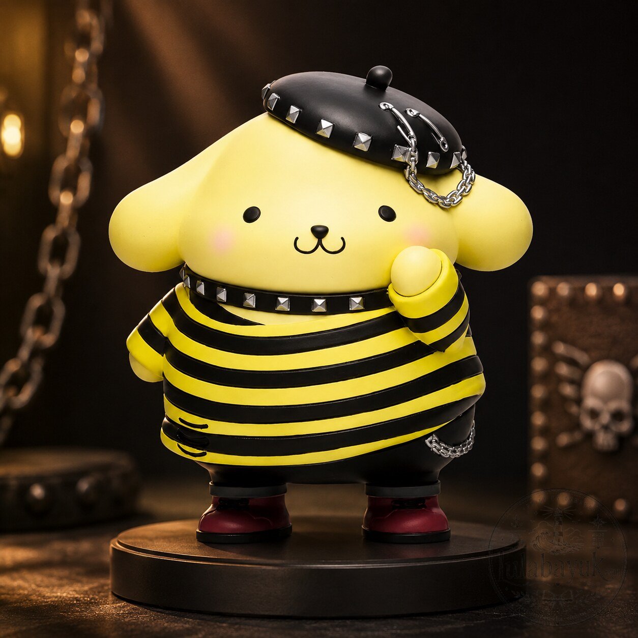 Sanrio Pompompurin Goth Punk Rock Vinyl Figure With Beret Striped Shirt Studded Collar Collectible Toy 5 Sanrio Pompompurin Goth Punk Rock Vinyl Figure With Beret Striped Shirt Studded Collar Collectible Toy premium quality collectible or lifestyle product for everyday use