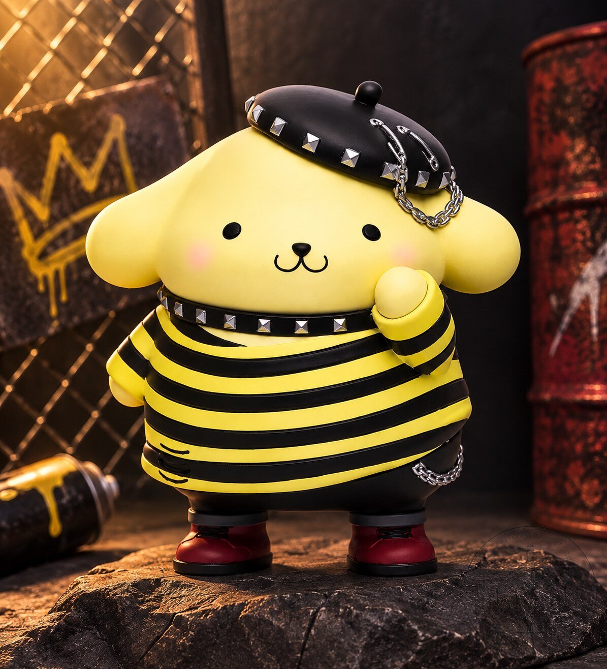 Sanrio Pompompurin Goth Punk Rock Vinyl Figure With Beret Striped Shirt Studded Collar Collectible Toy 6 Sanrio Pompompurin Goth Punk Rock Vinyl Figure With Beret Striped Shirt Studded Collar Collectible Toy premium quality collectible or lifestyle product for everyday use