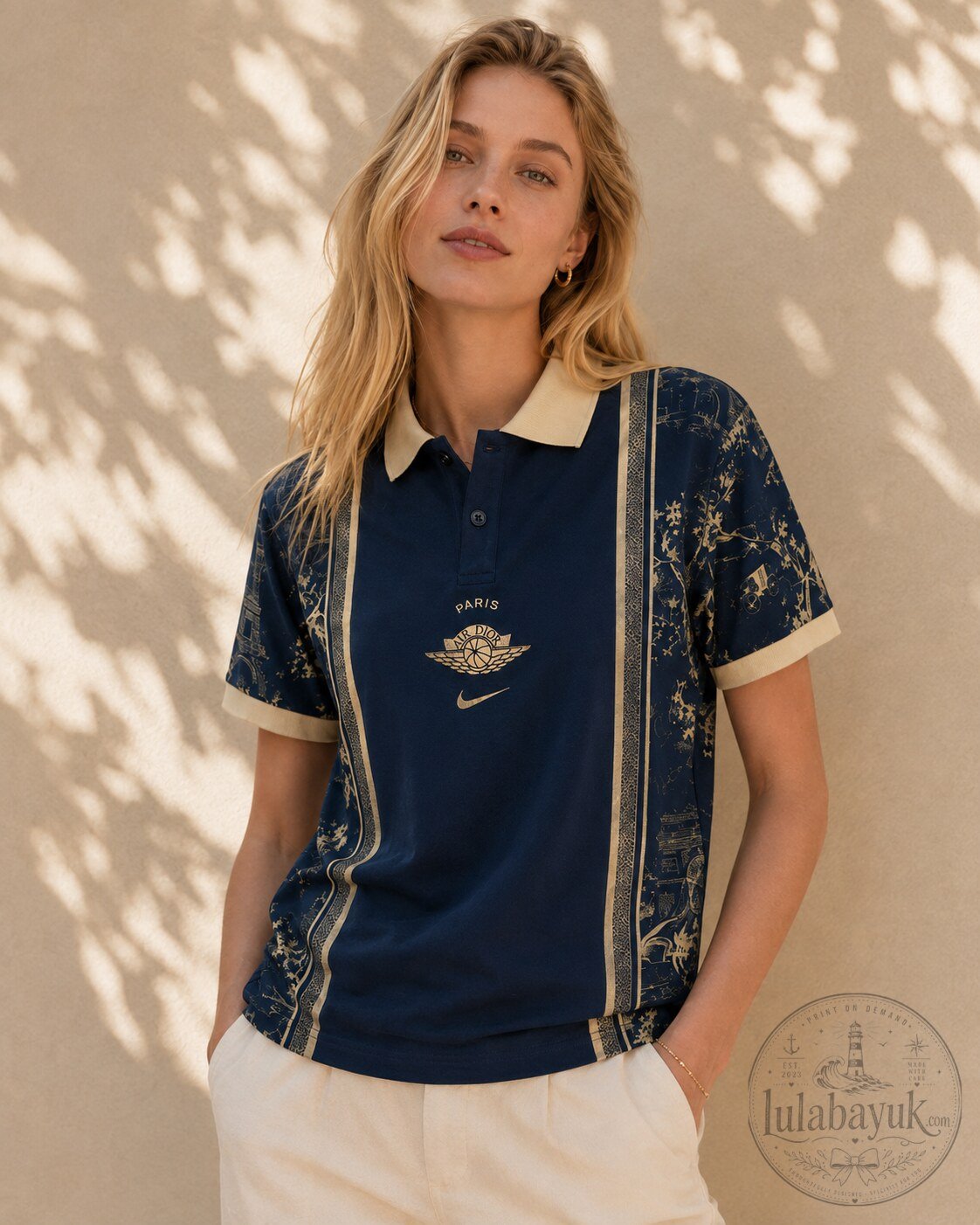 Air Dior x Nike Paris Graphic Knit Polo Shirt Navy Cream Streetwear 6 Air Dior x Nike Paris Graphic Knit Polo Shirt Navy Cream Streetwear