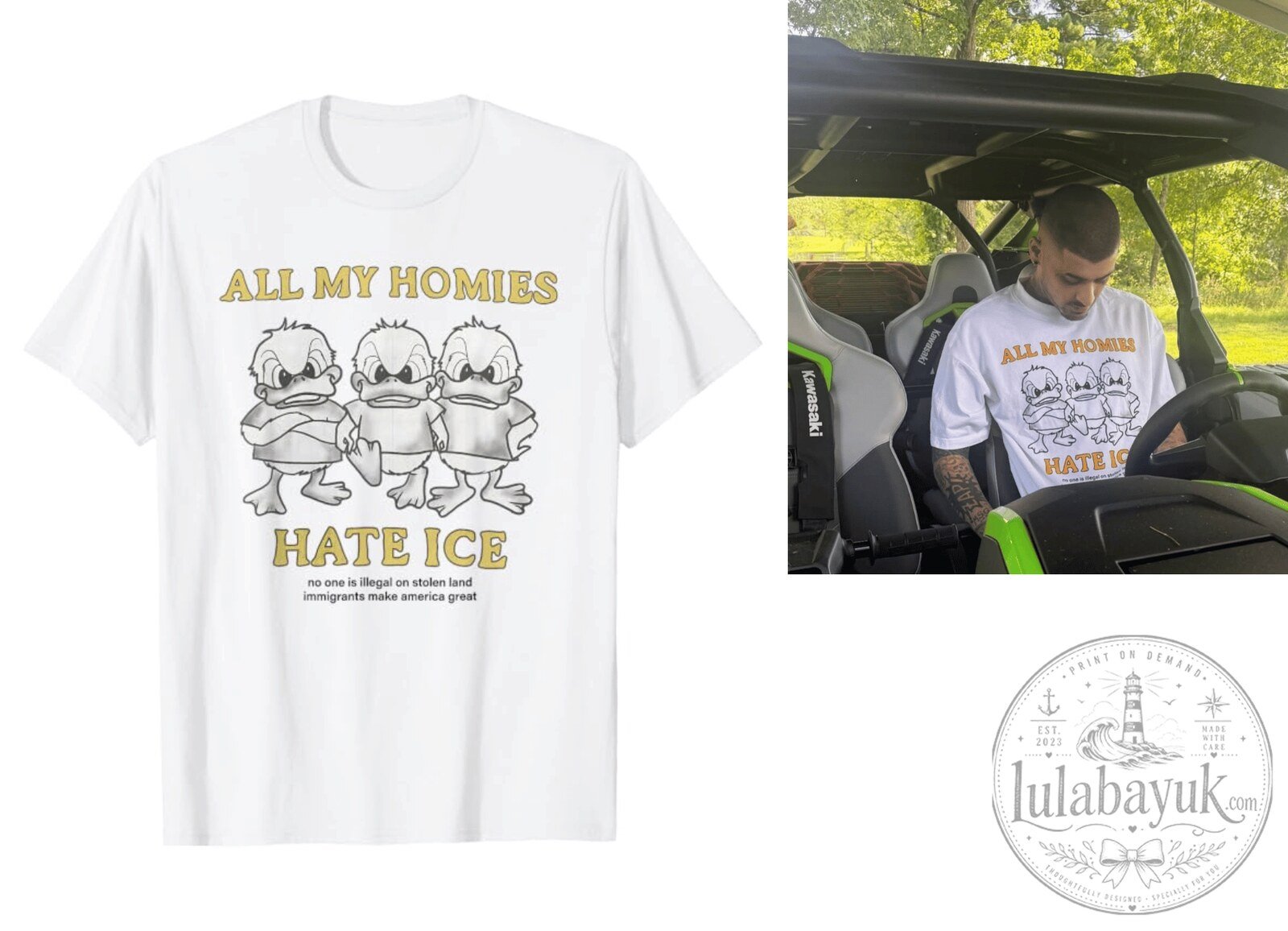 Zayn Malik All My Homies Hate ICE T-Shirt - Chnge Pro-Immigrant Angry Ducks Retro White Tee