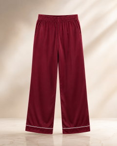 BLACKPINK Burgundy Pajama Set – Short Sleeve Shirt & Wide Leg Pants 5 BLACKPINK burgundy wide leg pajama pants