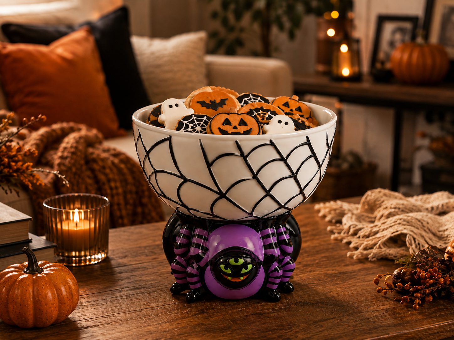 Halloween Purple Spider Web Candy Bowl with Three-Eyed Spider Base Halloween Purple Spider Web Candy Bowl with Three-Eyed Spider Base – image 3 of 3