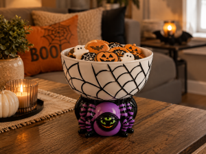 Halloween Purple Spider Web Candy Bowl with Three-Eyed Spider Base 4 Halloween Purple Spider Web Candy Bowl with Three-Eyed Spider Base