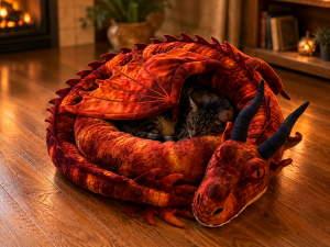 Giant Sleeping Red Dragon Lounger Cushion Pet Bed   