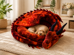 Giant Sleeping Red Dragon Lounger Cushion Pet Bed   