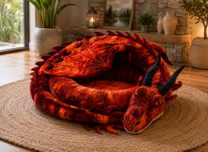 Giant Sleeping Red Dragon Lounger Cushion Pet Bed   