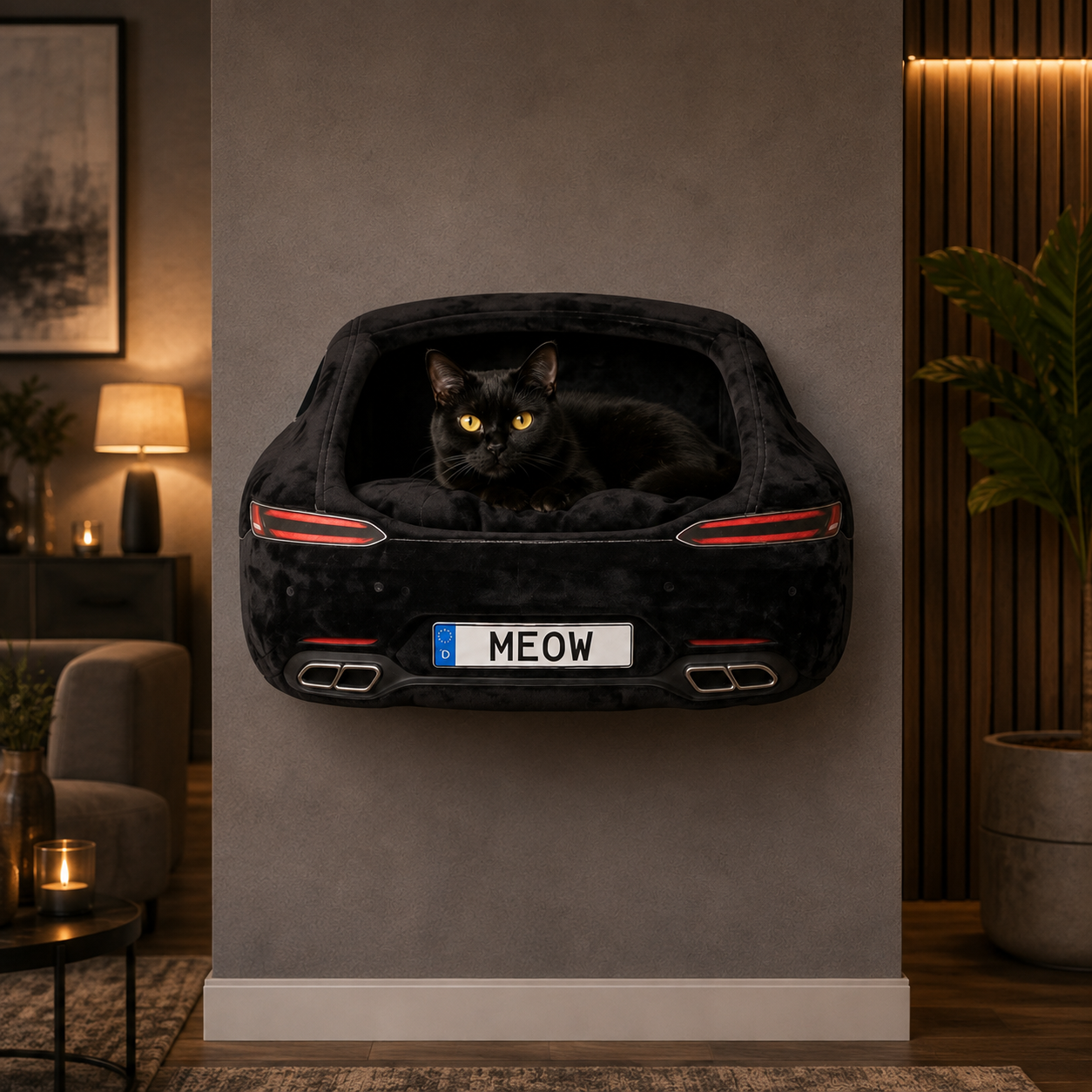 Wall Mounted Black Sports Car Shaped Cat Bed