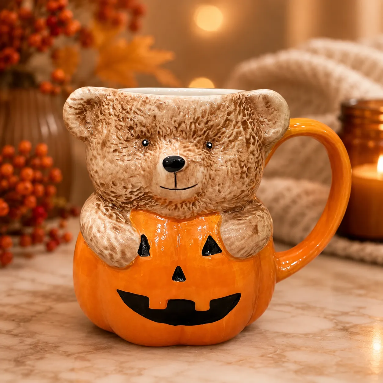 Halloween Teddy Bear Pumpkin Ceramic Mug
