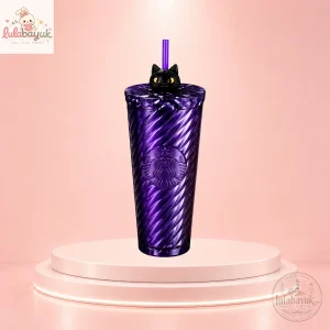 Starbucks Purple Crystal Tumbler with Black Cat Straw Topper