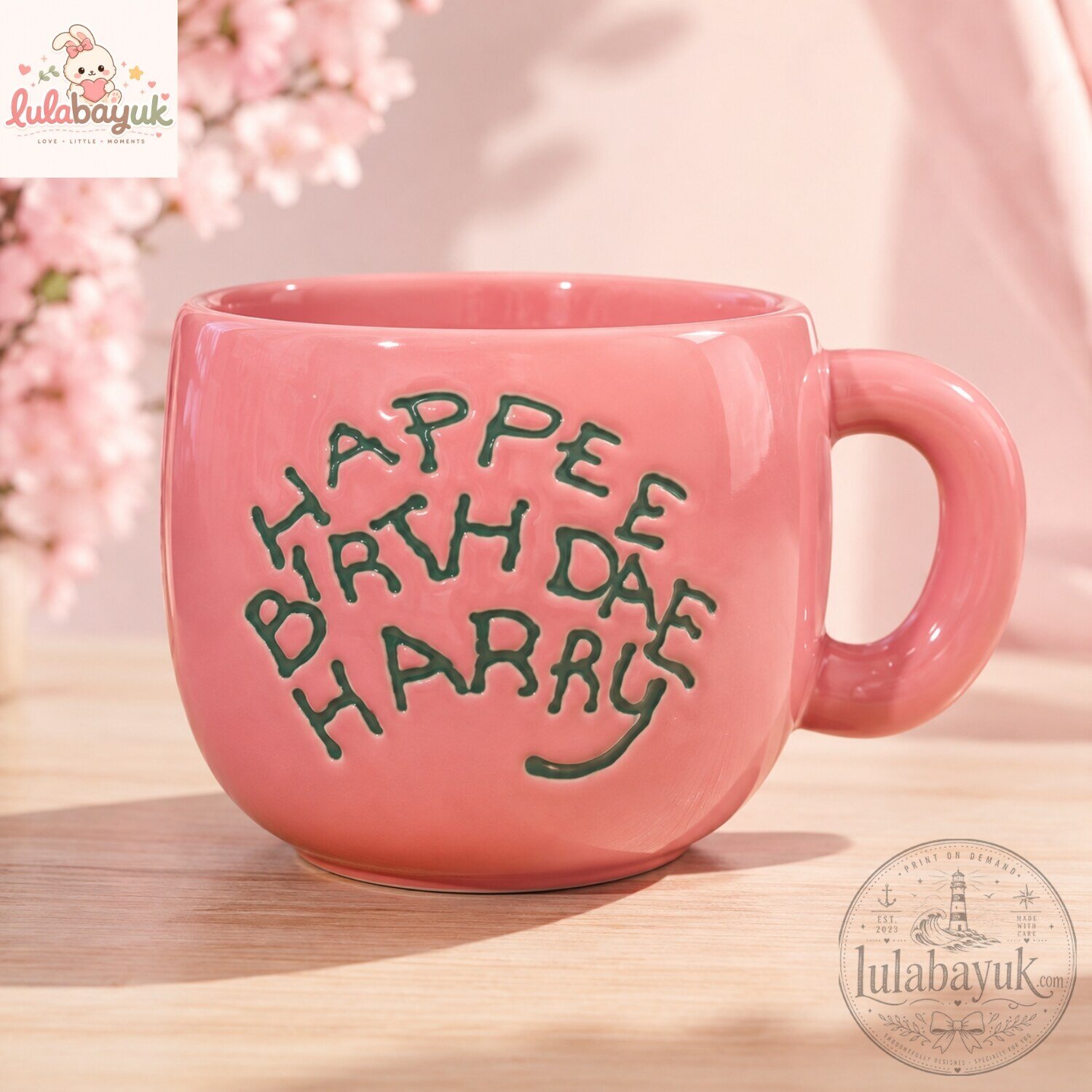 Harry Potter Rubeus Hagrid’s Happee Birthdae Pink Cake 3D Sculpted Ceramic Mug