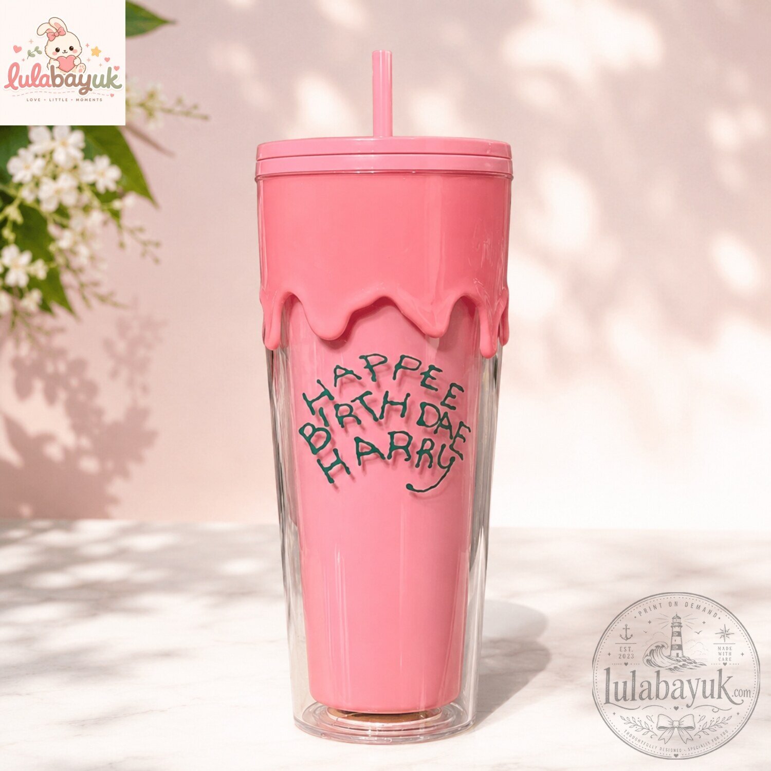 Harry Potter Happee Birthdae Pink Cake Double-Wall Acrylic Tumbler