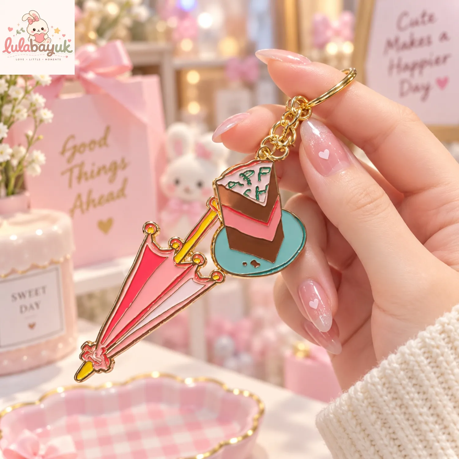 Harry Potter Rubeus Hagrid's Pink Umbrella and Birthday Cake Slice Enamel Keychain Harry Potter Rubeus Hagrid's Pink Umbrella and Birthday Cake Slice Enamel Keychain