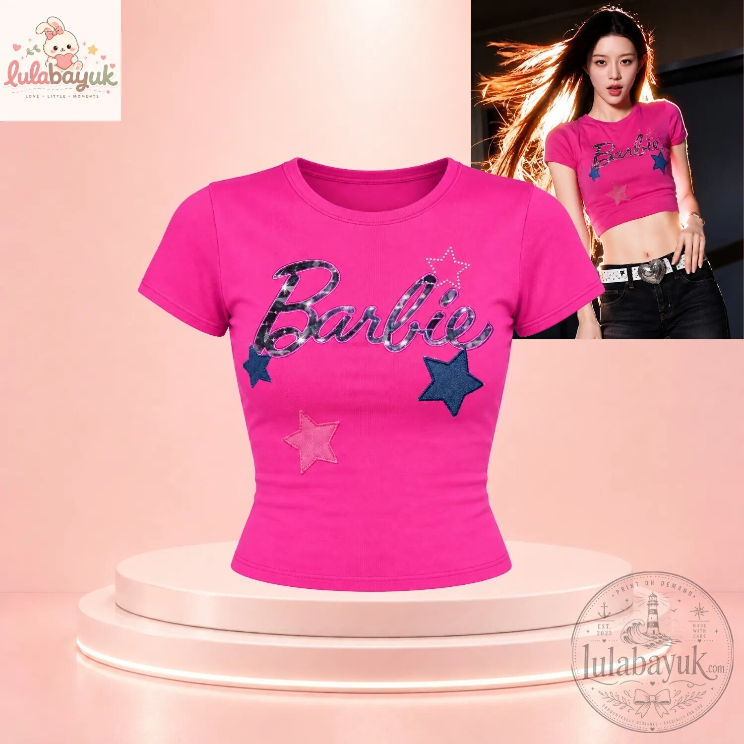 ILLIT Minju Y2K Barbie Pink Baby Tee