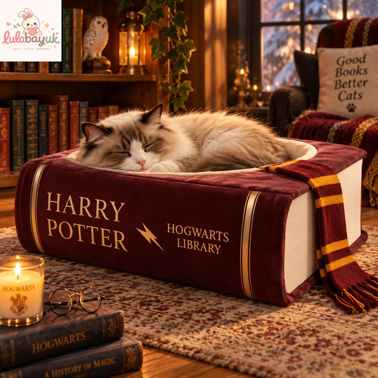 Harry Potter Hogwarts Library Book Cat Bed
