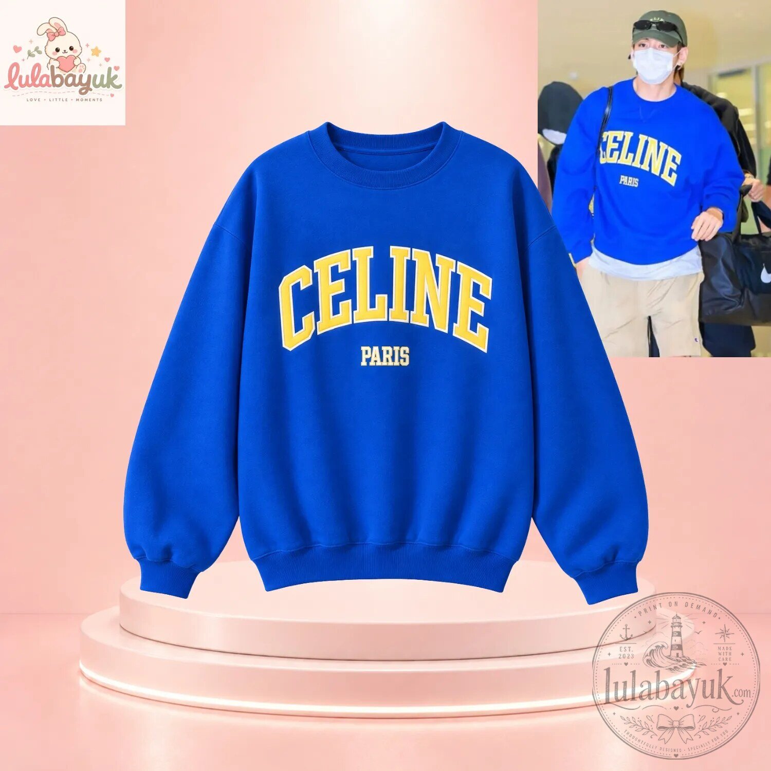 BTS V Taehyung Celine Paris Blue Crewneck Sweatshirt