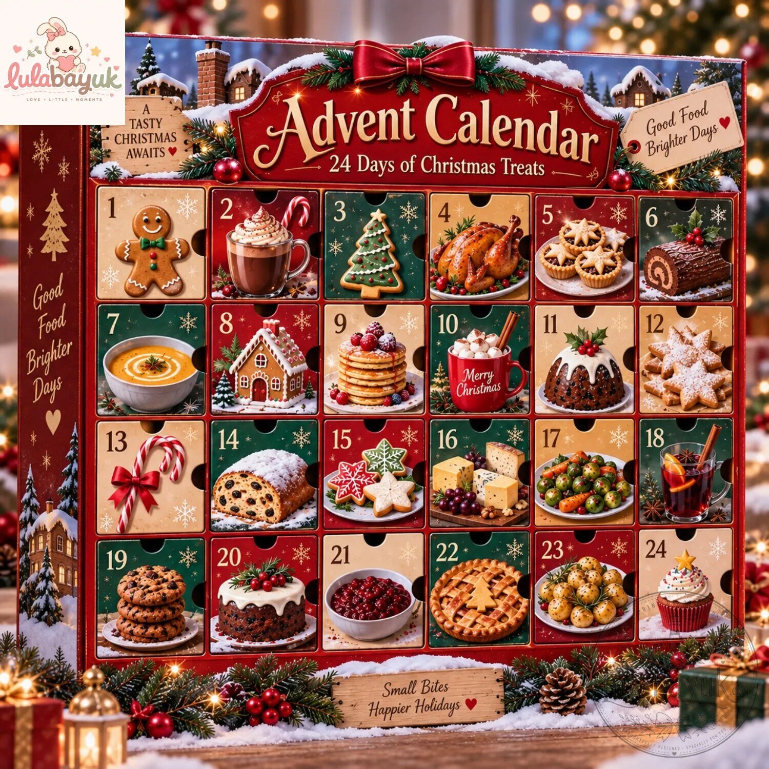24 Days of Christmas Treats Bakery Food Miniature Ornaments Advent Calendar Gift Box