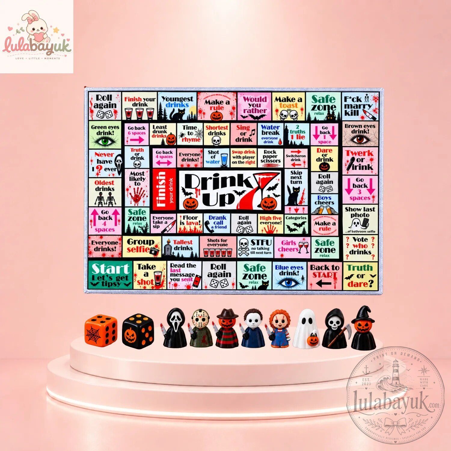 Drink Up Halloween Drinking Board Game Mat