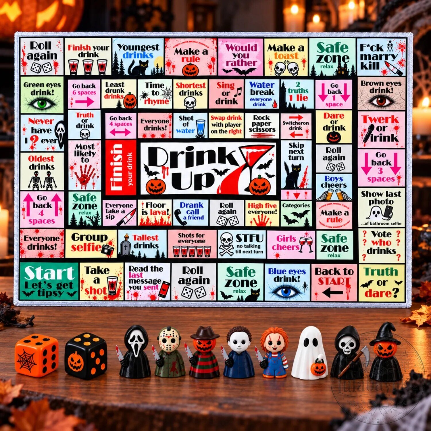 Drink Up Halloween Drinking Board Game Mat 3 Drink Up Halloween Drinking Board Game Mat