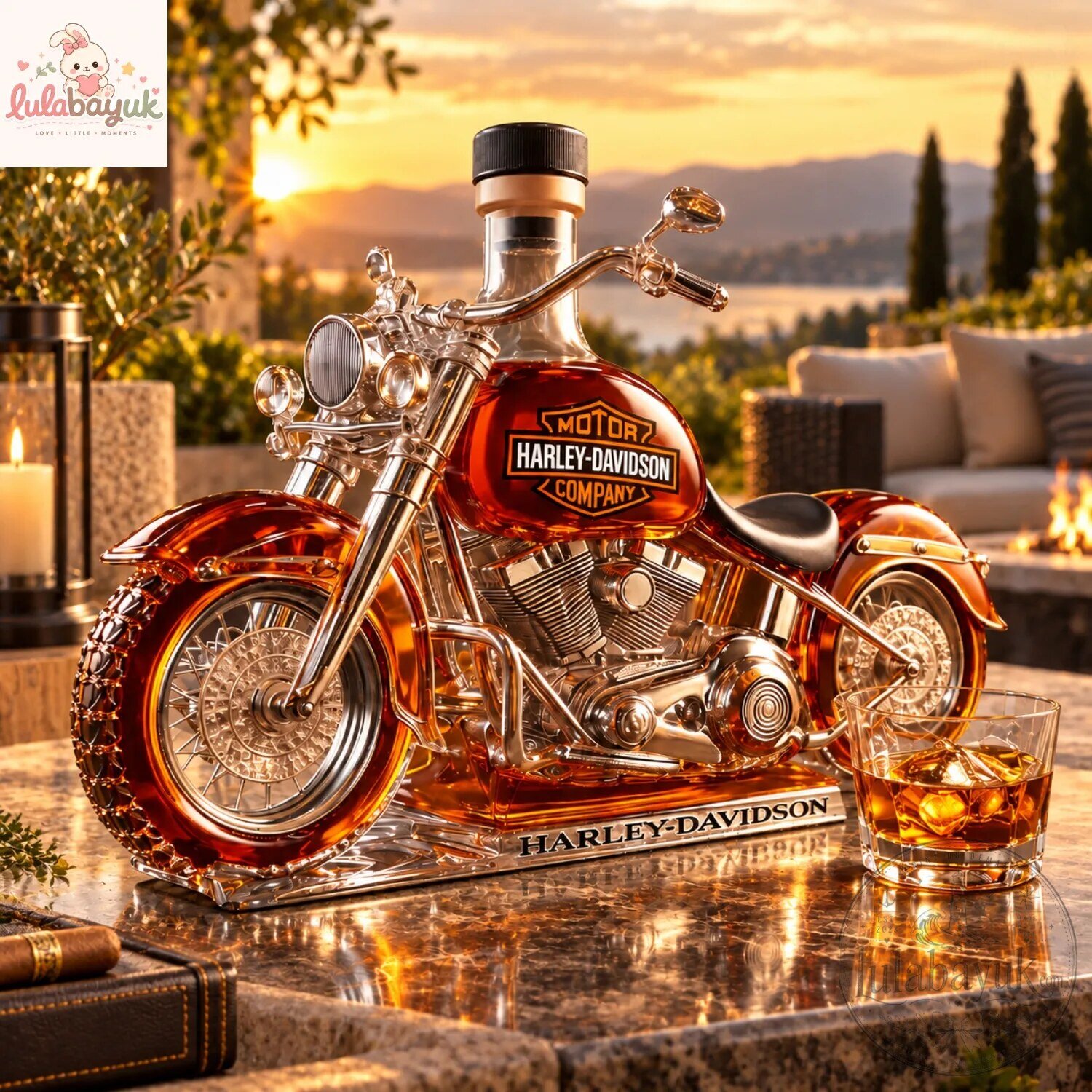 Harley-Davidson Motorcycle Whiskey Decanter Bottle 4 Harley-Davidson Motorcycle Whiskey Decanter Bottle